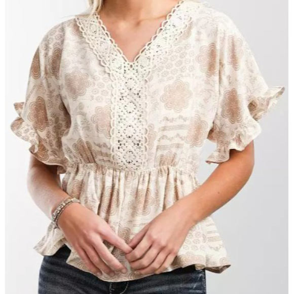 NWT Daytrip Buckle Women's Size Medium Medallion Print Peplum Top Boho - Picture 1 of 5